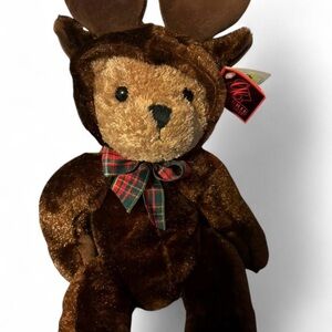Plush Teddy Bear In Reindeer suit with Bow